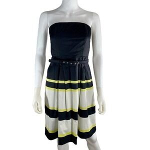 Nwt The Limited Women’s Size 6 Black Yellow Babydoll Midi Belted Dress